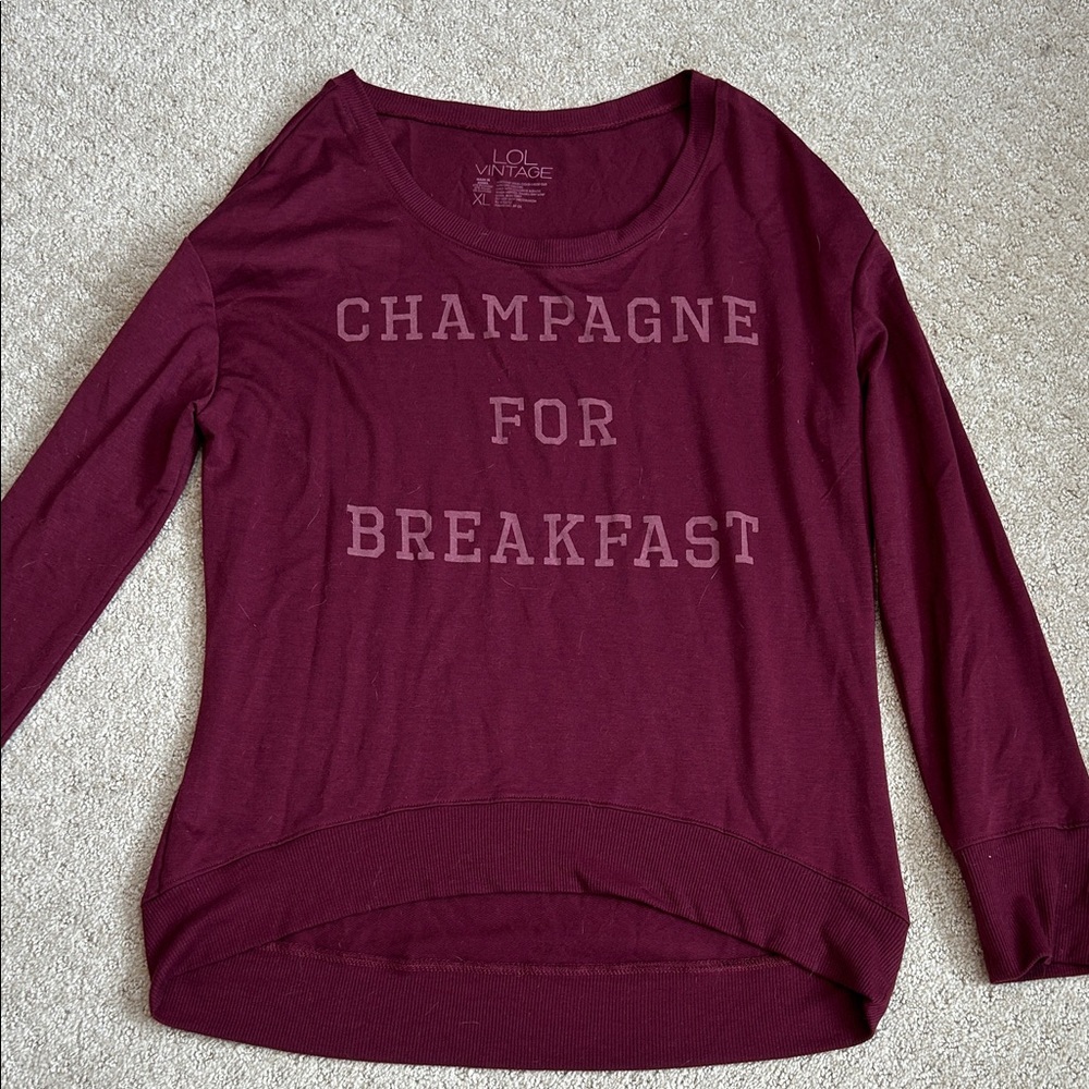 L.O.L. Vintage Burgundy 'Champagne for Breakfast' Long Sleeve Tee